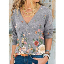 Load image into Gallery viewer, Snake YX Women's Clothing Autumn and Winter New Fashion Women's V-neck Flower Print Long-sleeved Casual Loose T-shirt Plus Size freeshipping - Tyche Ace