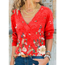 Load image into Gallery viewer, Snake YX Women's Clothing Autumn and Winter New Fashion Women's V-neck Flower Print Long-sleeved Casual Loose T-shirt Plus Size freeshipping - Tyche Ace