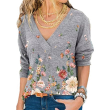 Load image into Gallery viewer, Snake YX Women's Clothing Autumn and Winter New Fashion Women's V-neck Flower Print Long-sleeved Casual Loose T-shirt Plus Size freeshipping - Tyche Ace
