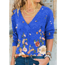 Load image into Gallery viewer, Snake YX Women's Clothing Autumn and Winter New Fashion Women's V-neck Flower Print Long-sleeved Casual Loose T-shirt Plus Size freeshipping - Tyche Ace