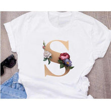 Load image into Gallery viewer, Stylish Women Flower Print Letter T Shirts freeshipping - Tyche Ace