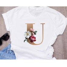 Load image into Gallery viewer, Stylish Women Flower Print Letter T Shirts freeshipping - Tyche Ace