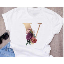 Load image into Gallery viewer, Stylish Women Flower Print Letter T Shirts freeshipping - Tyche Ace
