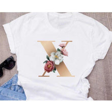 Load image into Gallery viewer, Stylish Women Flower Print Letter T Shirts freeshipping - Tyche Ace