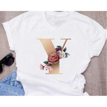 Load image into Gallery viewer, Stylish Women Flower Print Letter T Shirts freeshipping - Tyche Ace
