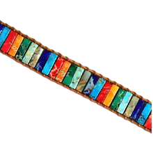 Load image into Gallery viewer, Unisex Handmade 7 Chakra Natural Tube Beads Stone Leather Wrap Bracelet freeshipping - Tyche Ace