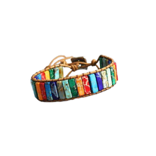Load image into Gallery viewer, Unisex Handmade 7 Chakra Natural Tube Beads Stone Leather Wrap Bracelet freeshipping - Tyche Ace