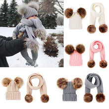 Load image into Gallery viewer, Unisex Warm Knitted Double Pompom Hats And Scarf Set freeshipping - Tyche Ace