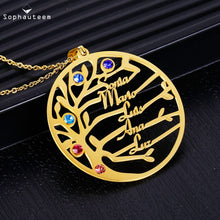 Load image into Gallery viewer, Unisex Personalised Stainless Steel Birthstone Family Tree Names Pendant Necklaces freeshipping - Tyche Ace