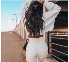 Load image into Gallery viewer, White High Waist PU Leather Pencil Trousers