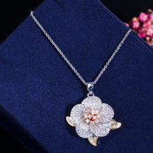 Load image into Gallery viewer, Women 3 Tone Rose Gold Micro Pave Cubic Zirconia Flower Pendant Necklace and Earrings Set freeshipping - Tyche Ace