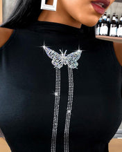 Load image into Gallery viewer, Women Butterfly Pattern Studded Open Shoulder Blouses freeshipping - Tyche Ace
