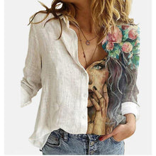 Load image into Gallery viewer, Women Button Turn-Down Collar Vintage Casual Printed Blouses freeshipping - Tyche Ace