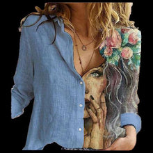 Load image into Gallery viewer, Women Button Turn-Down Collar Vintage Casual Printed Blouses freeshipping - Tyche Ace