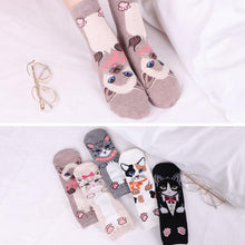 Load image into Gallery viewer, Women Cartoon Pug Kitten Print Pattern Cotton Socks freeshipping - Tyche Ace