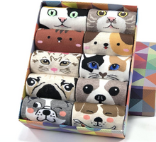 Load image into Gallery viewer, Women Cartoon Pug Kitten Print Pattern Cotton Socks freeshipping - Tyche Ace