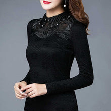 Load image into Gallery viewer, Women Casual Lace Embroidered Design Long Sleeve Stand Collar Blouse freeshipping - Tyche Ace