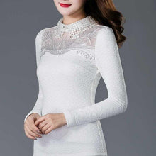 Load image into Gallery viewer, Women Casual Lace Embroidered Design Long Sleeve Stand Collar Blouse freeshipping - Tyche Ace