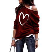 Load image into Gallery viewer, Women Casual Long Sleeve Off Shoulder Love Heart Printed Design Sweatshirt freeshipping - Tyche Ace