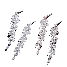 Load image into Gallery viewer, Women Elegant Crystal Leaf Long Drop Earrings freeshipping - Tyche Ace