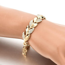 Load image into Gallery viewer, Women Elegant Gold Plated Rhinestone Leaves Chain Bangle freeshipping - Tyche Ace