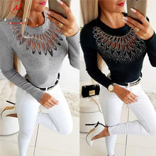 Load image into Gallery viewer, Women Elegant Slim Cut Patchwork Hollow Out Rhinestone Design Tops freeshipping - Tyche Ace