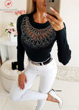 Load image into Gallery viewer, Women Elegant Slim Cut Patchwork Hollow Out Rhinestone Design Tops freeshipping - Tyche Ace