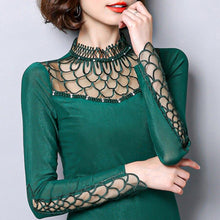 Load image into Gallery viewer, Women Elegant Slim Fit Hollow Cut out long sleeve Lace Mesh tops freeshipping - Tyche Ace