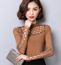 Load image into Gallery viewer, Women Elegant Slim Fit Hollow Cut out long sleeve Lace Mesh tops freeshipping - Tyche Ace