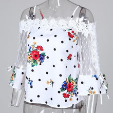 Load image into Gallery viewer, Women Elegant Stylish Casual Cold Shoulder Mesh Insert Dots Floral Print Blouse freeshipping - Tyche Ace
