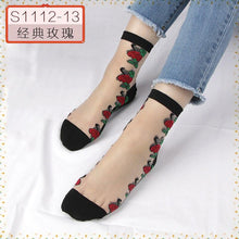 Load image into Gallery viewer, Women Embroidered Flowers Transparent Lace Mesh Socks freeshipping - Tyche Ace
