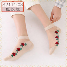 Load image into Gallery viewer, Women Embroidered Flowers Transparent Lace Mesh Socks freeshipping - Tyche Ace