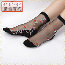 Load image into Gallery viewer, Women Embroidered Flowers Transparent Lace Mesh Socks freeshipping - Tyche Ace