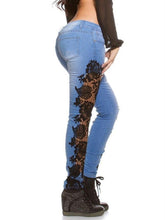 Load image into Gallery viewer, Women Floral Lace  Crochet Hollow-Out Pencil Skinny Jeans freeshipping - Tyche Ace