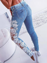 Load image into Gallery viewer, Women Floral Lace  Crochet Hollow-Out Pencil Skinny Jeans freeshipping - Tyche Ace