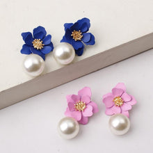 Load image into Gallery viewer, Women Flower Dangle Simulated Pearl Drop Earrings freeshipping - Tyche Ace