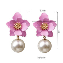 Load image into Gallery viewer, Women Flower Dangle Simulated Pearl Drop Earrings freeshipping - Tyche Ace