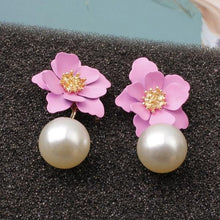 Load image into Gallery viewer, Women Flower Dangle Simulated Pearl Drop Earrings freeshipping - Tyche Ace