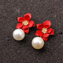 Load image into Gallery viewer, Women Flower Dangle Simulated Pearl Drop Earrings freeshipping - Tyche Ace