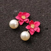 Load image into Gallery viewer, Women Flower Dangle Simulated Pearl Drop Earrings freeshipping - Tyche Ace