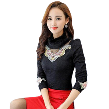 Load image into Gallery viewer, Women Front Embroidered Thick Velvet Lace Faux Fur Collar Blouse freeshipping - Tyche Ace