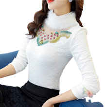 Load image into Gallery viewer, Women Front Embroidered Thick Velvet Lace Faux Fur Collar Blouse freeshipping - Tyche Ace