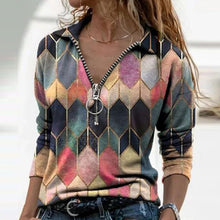 Load image into Gallery viewer, Women  Geometric Long Sleeve  V-Neck Casual Sweat Shirts freeshipping - Tyche Ace
