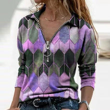Load image into Gallery viewer, Women  Geometric Long Sleeve  V-Neck Casual Sweat Shirts freeshipping - Tyche Ace