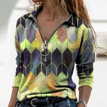 Load image into Gallery viewer, Women  Geometric Long Sleeve  V-Neck Casual Sweat Shirts freeshipping - Tyche Ace