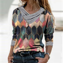 Load image into Gallery viewer, Women  Geometric Long Sleeve  V-Neck Casual Sweat Shirts freeshipping - Tyche Ace