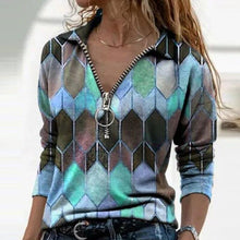 Load image into Gallery viewer, Women  Geometric Long Sleeve  V-Neck Casual Sweat Shirts freeshipping - Tyche Ace
