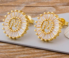 Load image into Gallery viewer, Women Gold Plated Initial Letter Stud Earrings freeshipping - Tyche Ace