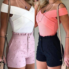 Load image into Gallery viewer, Women High Waist Button Ruffled Beaded Summer Shorts freeshipping - Tyche Ace