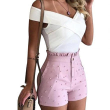 Load image into Gallery viewer, Women High Waist Button Ruffled Beaded Summer Shorts freeshipping - Tyche Ace